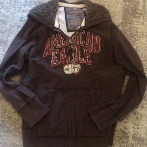 Vintage AMERICAN EAGLE Zip Up Brown Hooded Jacket